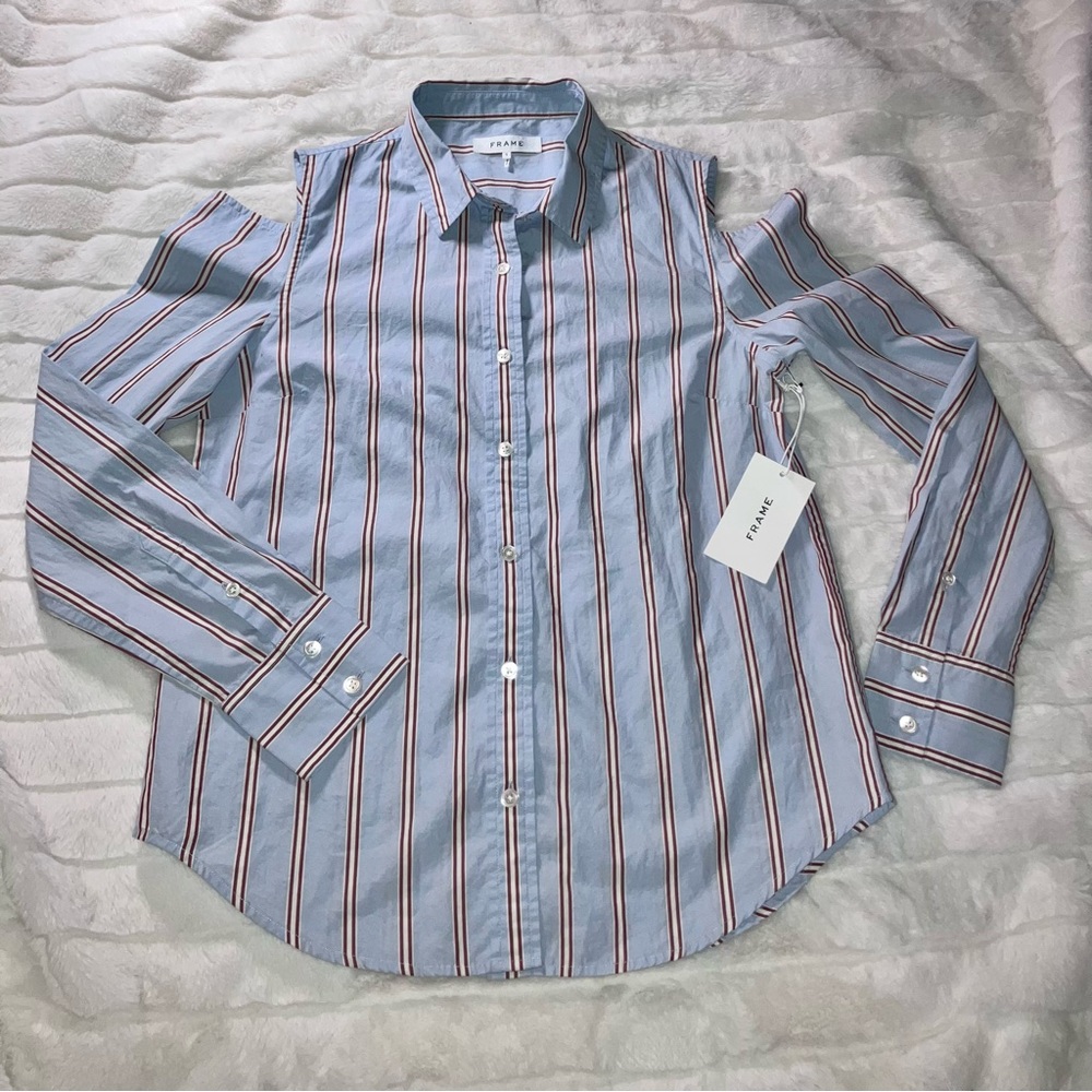 Frame Denim Light Blue Striped Button-Down Shirt